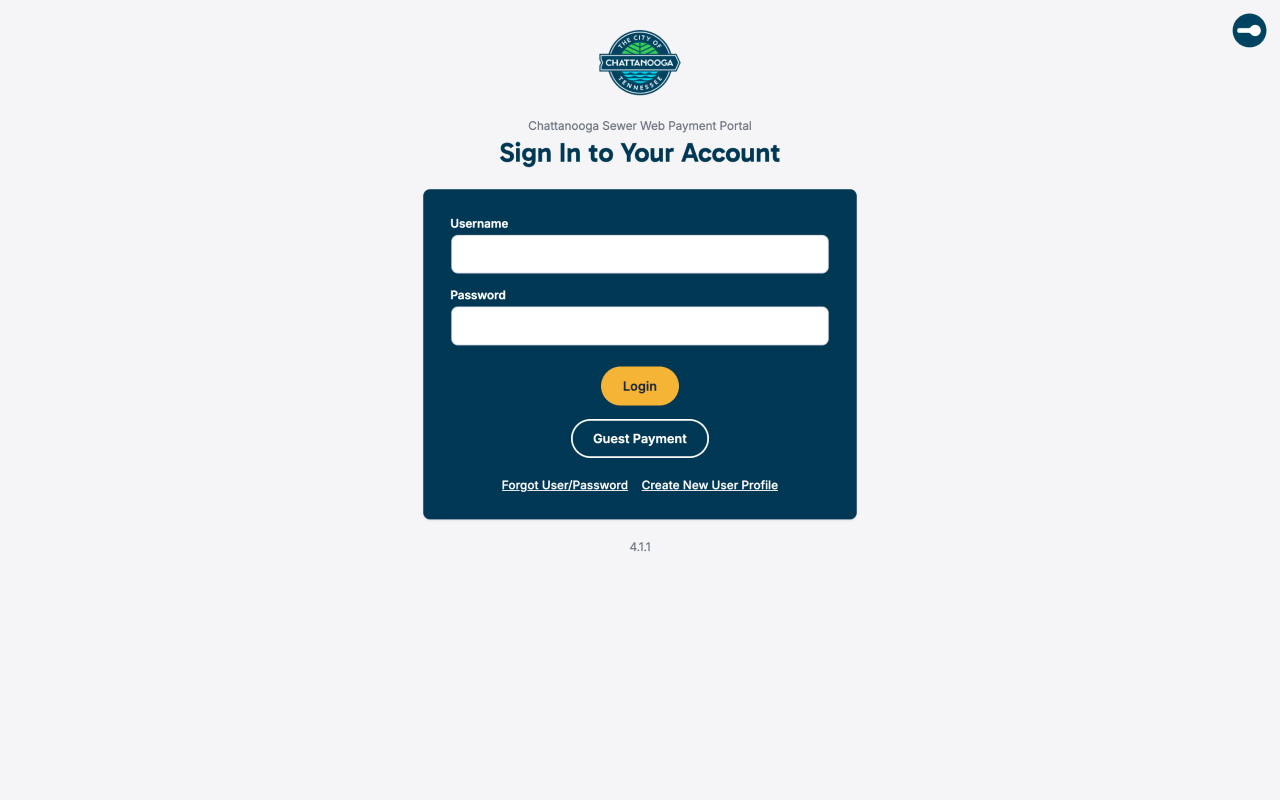 Sewer portal login page with Chatt Sewer UI