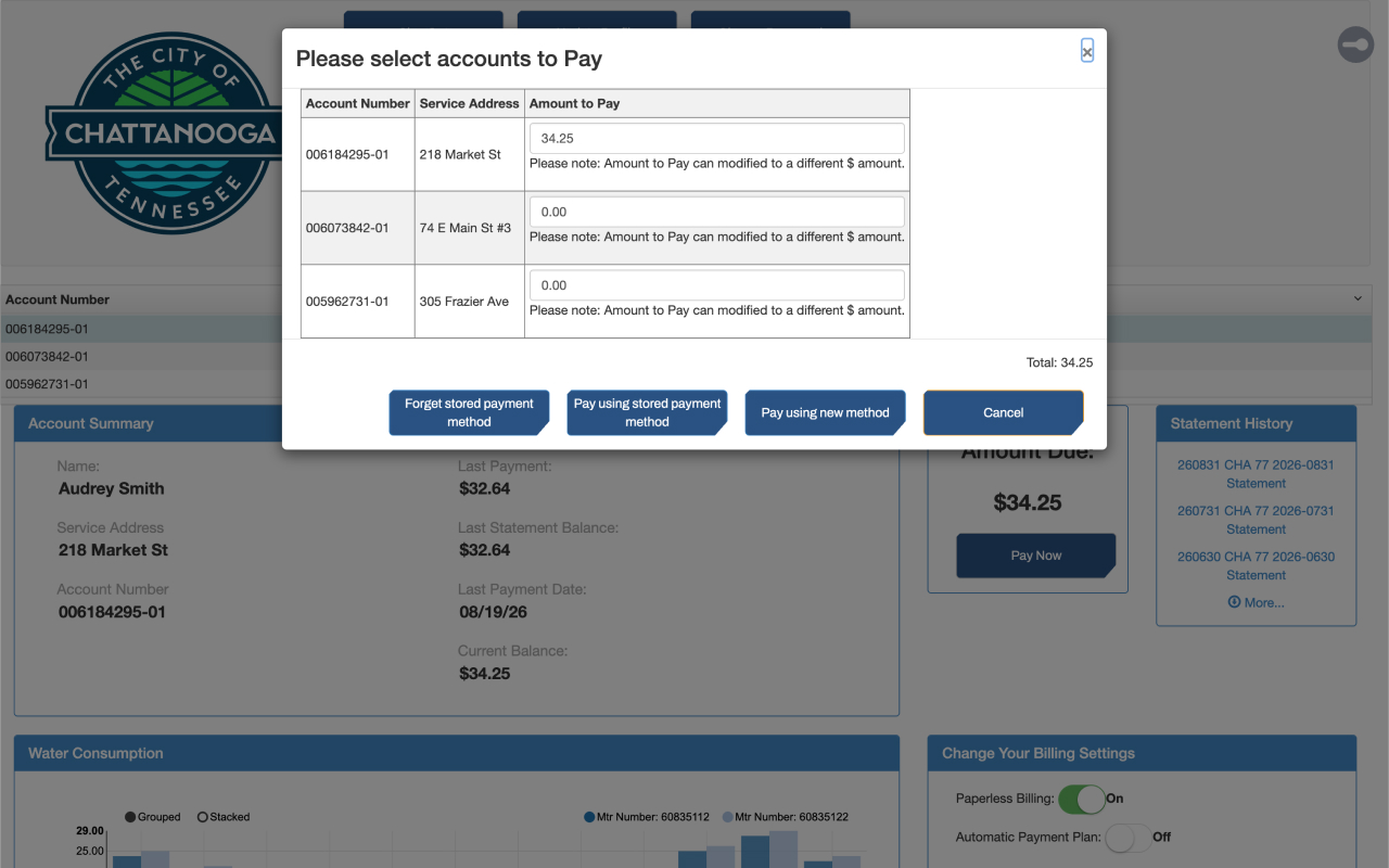 Original sewer portal payment dialog